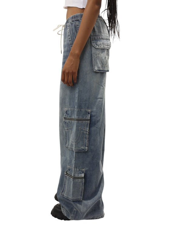 True Religion Jessie Cargo Pants Big T Baggy Medium Wash