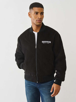 TRUE RELIGION JACKET QUILTED CORD BOMBER JET BLACK
