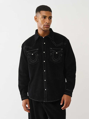 True Religion Shirt Sn Cord Western Jet Black