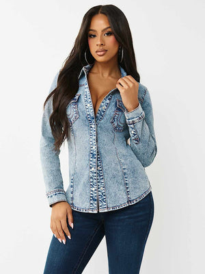 TRUE RELIGION SHIRT WESTERN DENIM LIGHT ODYSSEY WASH