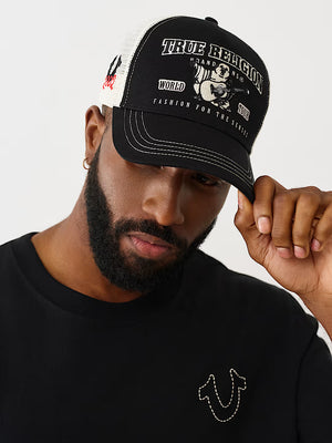 True Religion Varsity Trucker Cap Black/White