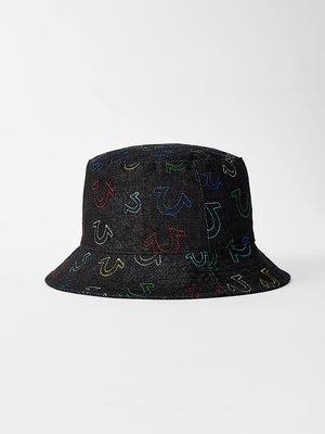 True Religion Bucket Hat All Over Hs 2Sb Black Rinse