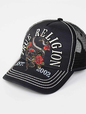 TRUE RELIGION CAP SNAKE TRUCKER JET BLACK