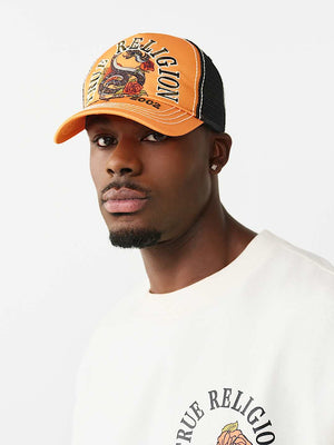 TRUE RELIGION CAP SNAKE TRUCKER ORIOLE ORANGE