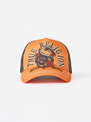 TRUE RELIGION CAP SNAKE TRUCKER ORIOLE ORANGE