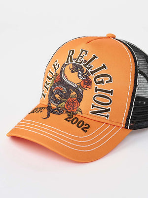 TRUE RELIGION CAP SNAKE TRUCKER ORIOLE ORANGE