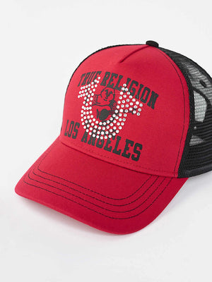 TRUE RELIGION CAP CRYSTAL HS TRUCKER TRV RED-JET BLACK