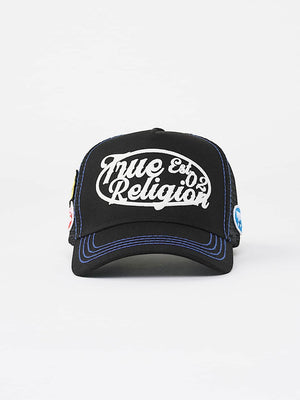 TRUE RELIGION CAP CONTRAST TRUCKER JET BLACK
