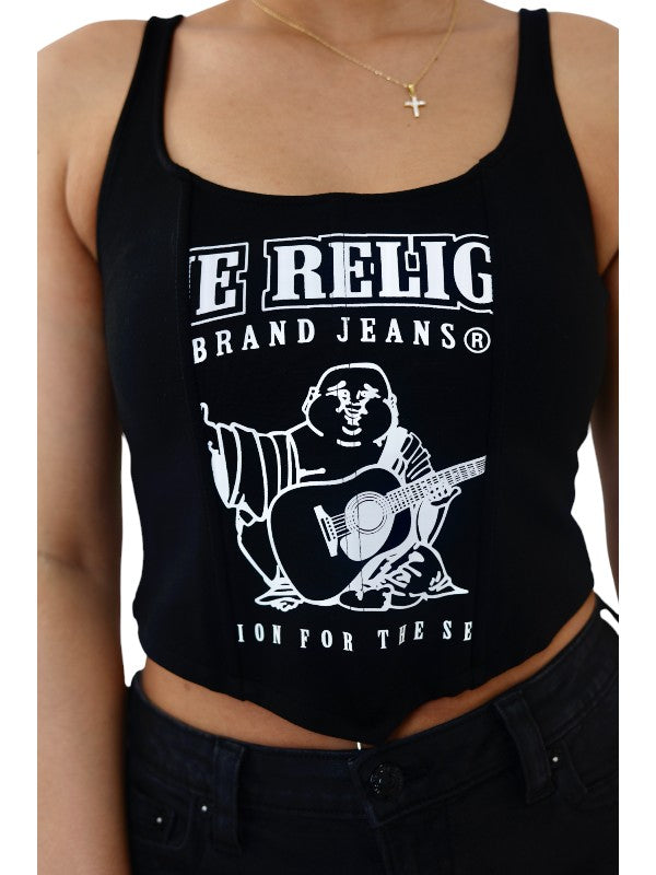 True Religion Crop Tank Ladies Logo Jet Black