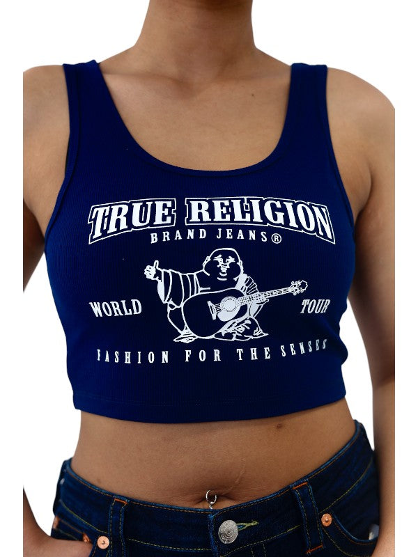 True Religion Crop Tank Ladies Logo Dress Blue