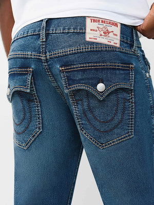 TRUE RELIGION JEANS GENO BIG T FLAP SLIM MEDIUM BLUE COMET WASH