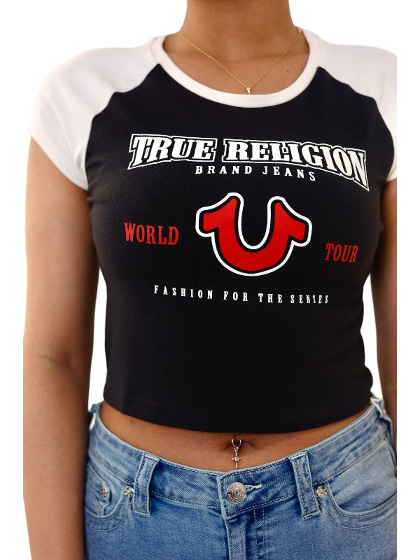 True Religion Raglan T-Shirt Ladies Baby Coal-Winter White