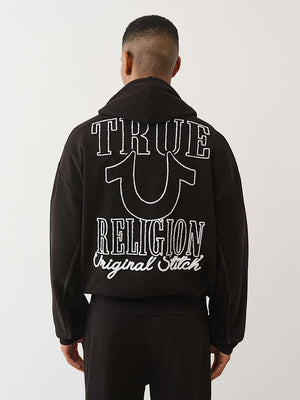 True Religion Jacket Rib Stitch Dept Boxy Zip Up Jet Black