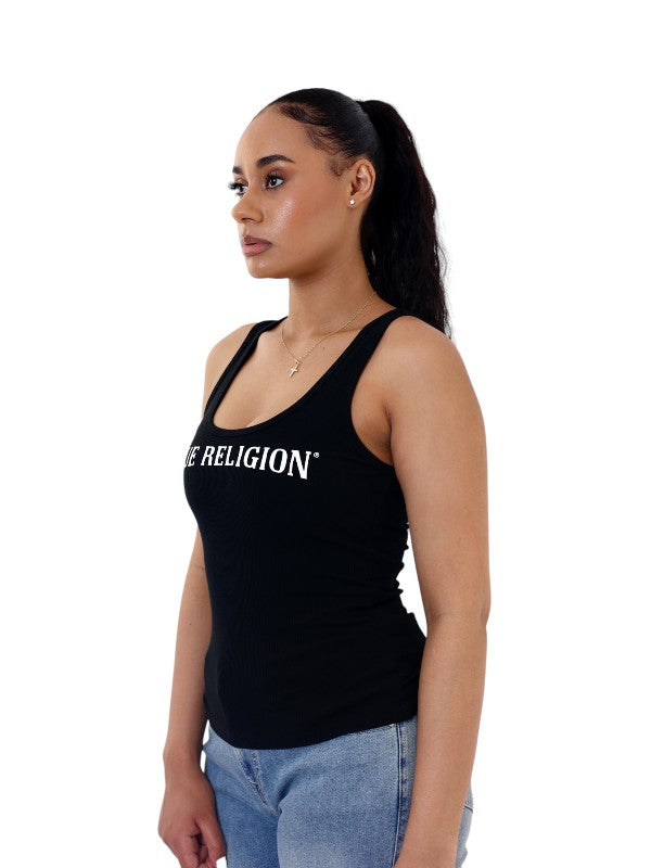 True Religion Tank T-Shirt Arched Logo Jet Black