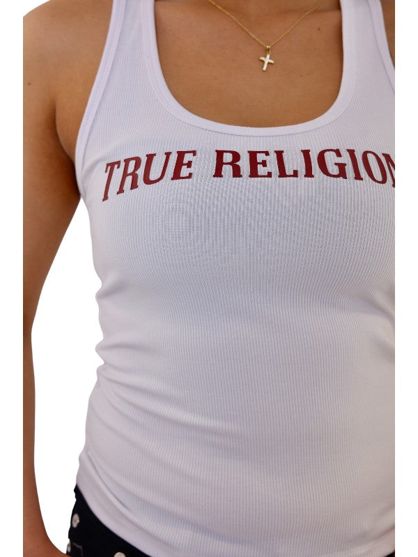 True Religion Tank T-Shirt Arched Logo Optic White