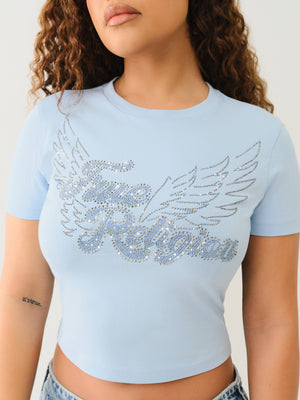 True Religion Crystal Wing Ss Baby Tee Cerulean Blue-True Religion