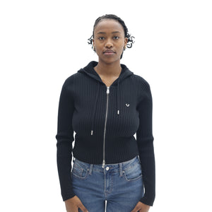 TRUE RELIGION TWO WAY ZIP SWEATER HOODIE JET BLACK-True Religion