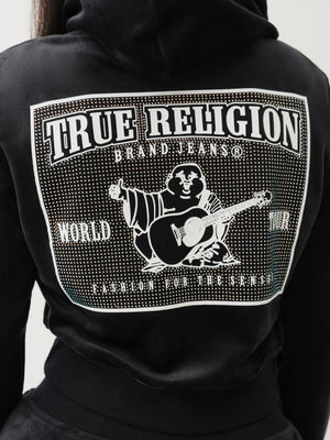 True Religion Velour Crystl Srs Shrunken Zip Jet Black-True Religion