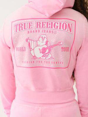 True Religion Velour Crystl Srs Shrunken Zip Prism Pink-True Religion