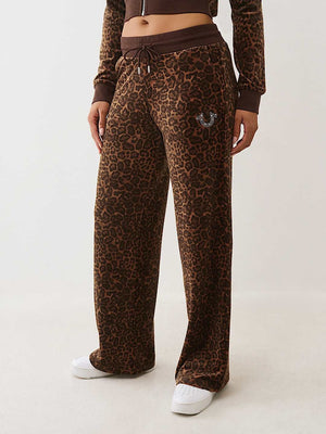 TRUE RELIGION SWEATPANTS CRYSTAL HS VELOUR STRAIGHT LEG LEOPARD