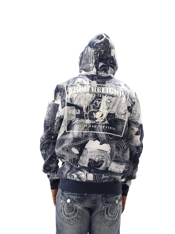 True Reigion Aop Jacket Jeans Zip Hoodie Blue