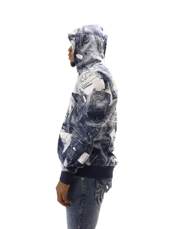 True Reigion Aop Jacket Jeans Zip Hoodie Blue