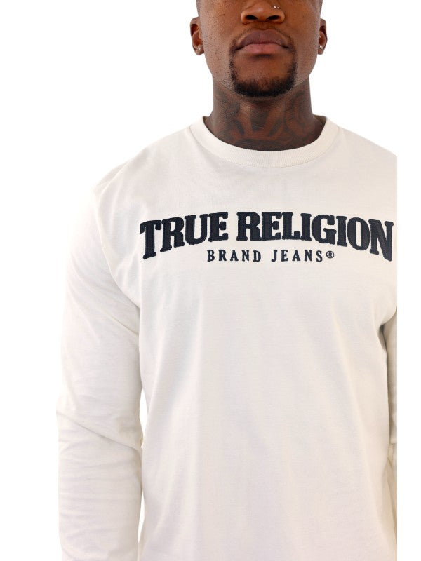 True Religion Relaxed T-Shirt Satin Arch Logo Winter White