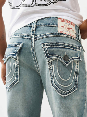 TRUE RELIGION JEANS RICKY ROPE STITCH FLAP 34IN RHYTHM RUSH LIGHT WASH
