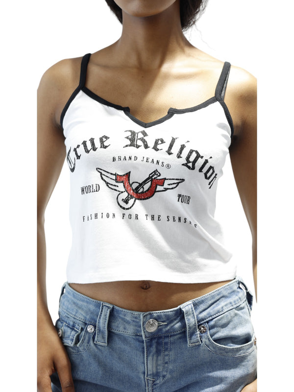 True Religion Notch Cami T-Shirt White-Black