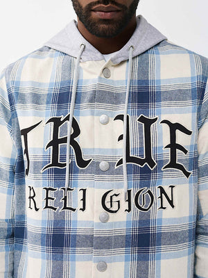 TRUE RELIGION SHIRT HOODED FLANNEL WINTER WHITE-BLUE