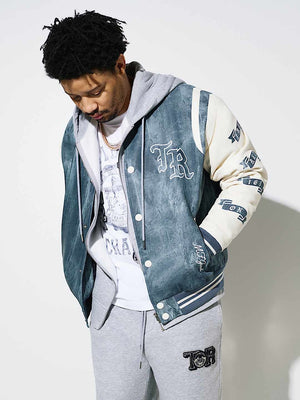 True Religion Jacket Denim Print Retro Varsity Jkt Denim / Winter Wht