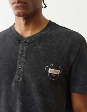 True Religion Ss Pique Mineral Patch Henley Jet Black
