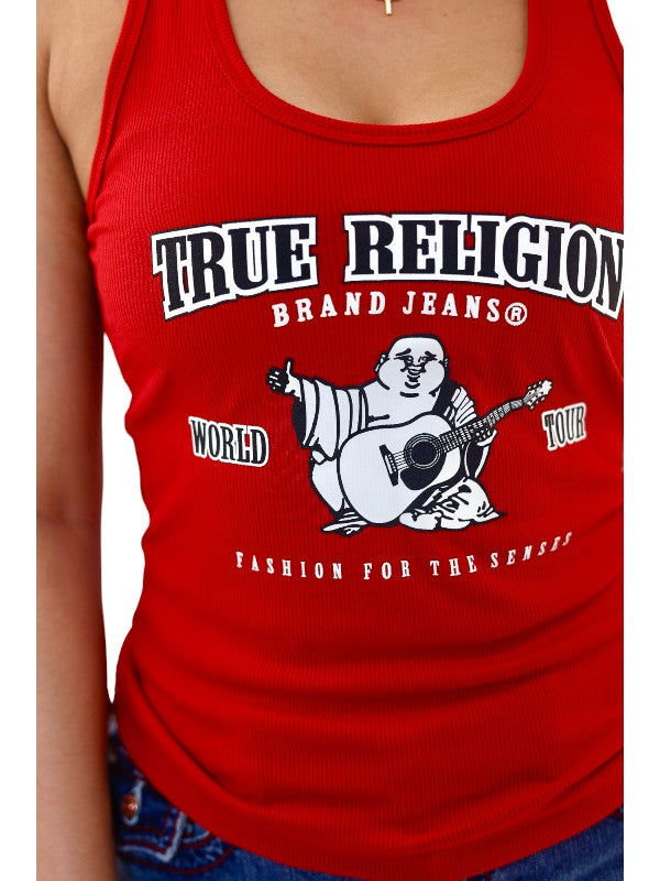 True Religion Crop Tank Ladies Logo Fiery Red