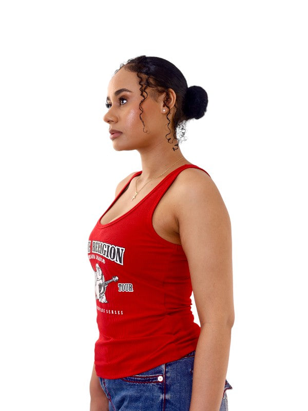 True Religion Crop Tank Ladies Logo Fiery Red