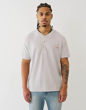 True Religion Ss Pique Mineral Patch Henley Quiet Grey