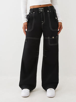 True Religion Pants Ripstop Tapered Baggy Jet Black