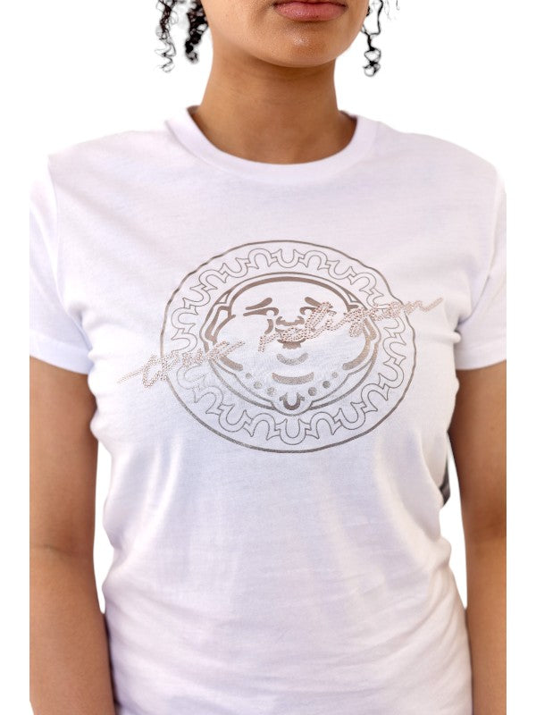True Religion Buddha T-Shirt Ladies Crystal Slim Optic White