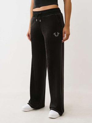 True Religion Sweatpants Crystal Hs Velour Straight Leg Jet Black