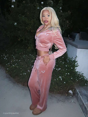 True Religion Sweatpants Crystal Hs Velour Straight Leg Nostalgia Rose