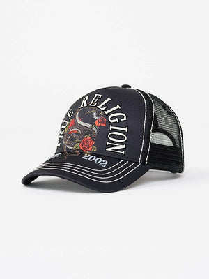 TRUE RELIGION CAP SNAKE TRUCKER JET BLACK