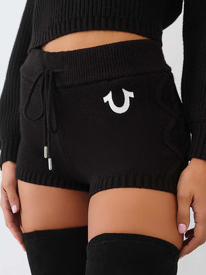 True Religion Shorts Embroidered Jet Black