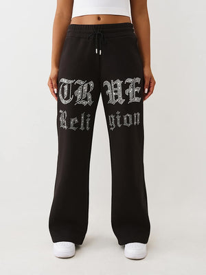 True Religion Pants Crystal Wide Leg Jet Black