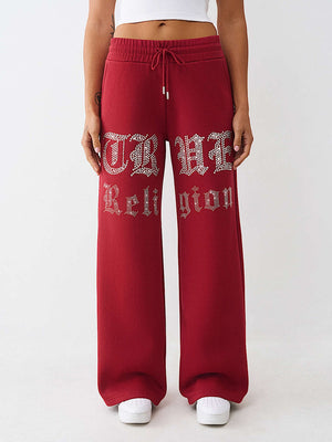 True Religion Pants Crystal Wide Leg Rhubarb Red