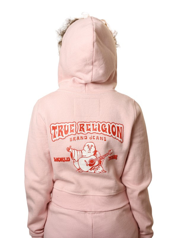 True Religion Big T Hoodie Shrunken Zip Up Orchid Pink