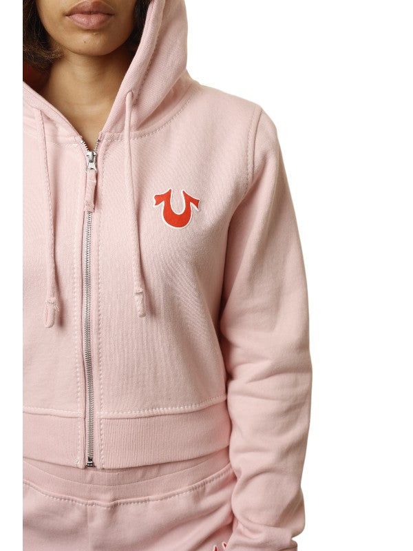 True Religion Big T Hoodie Shrunken Zip Up Orchid Pink