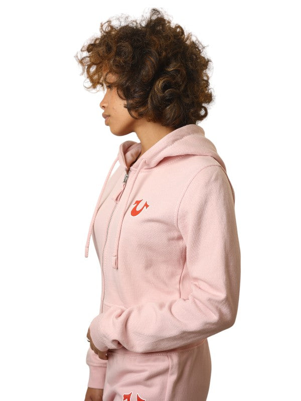 True Religion Big T Hoodie Shrunken Zip Up Orchid Pink