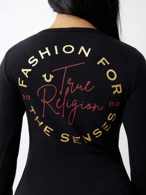 True Religion Crew LS Rib Raw Henley Jet Black-True Religion
