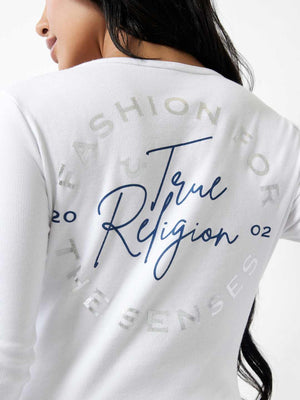 True Religion Crew LS Rib Raw Henley Optic White-True Religion