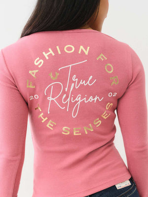 True Religion Crew LS Rib Raw Henley Mauvewood-True Religion