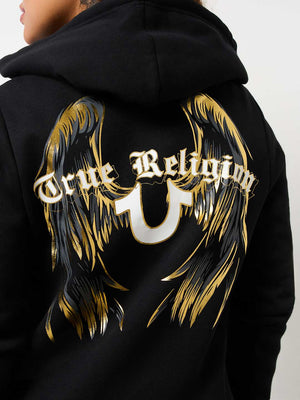 True Religion Sweater Ladies Angelic Wing Zip Hoodie Jet Black-True Religion
